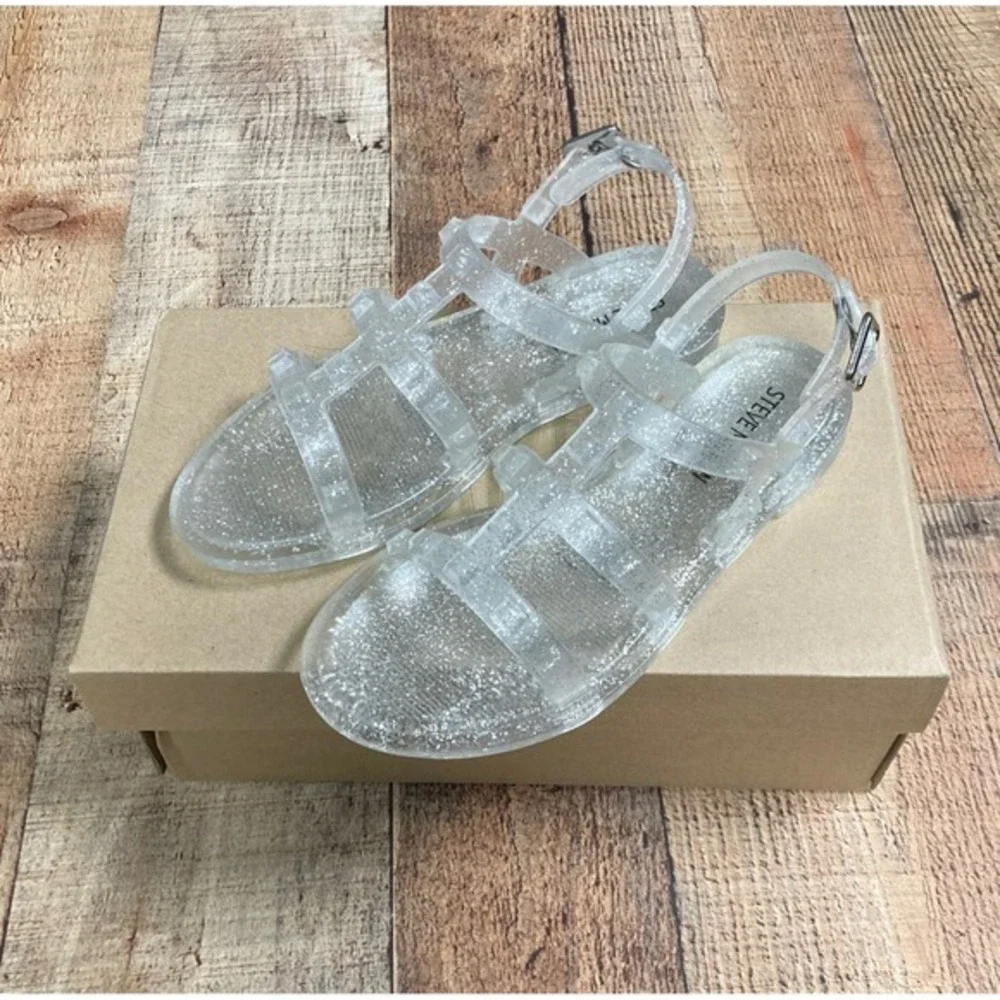 Steve Madden Kids‎ JTRIPPER Clear Glitter Jelly Gladiator Sandals Size 12 NEW